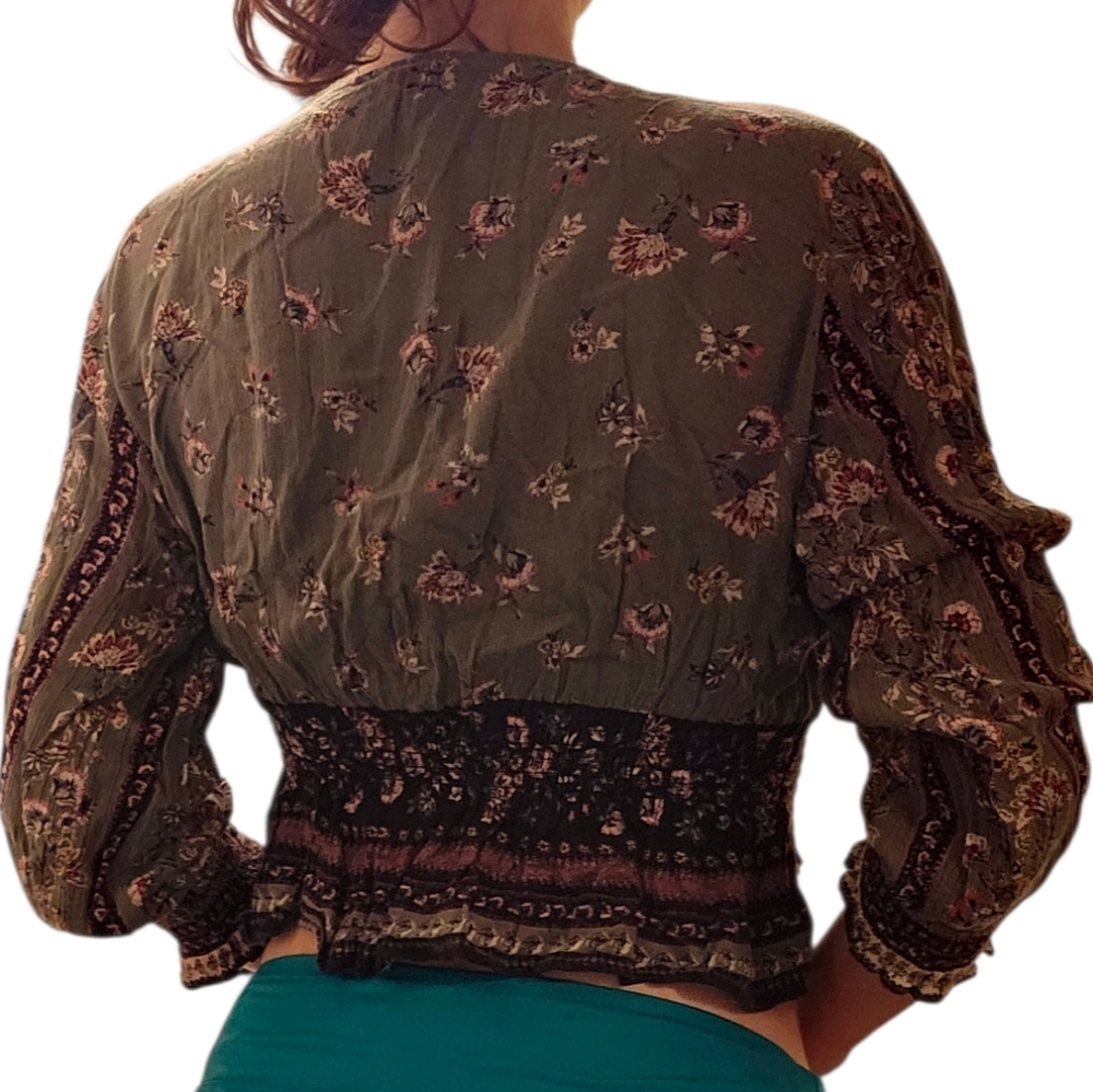 Gypsy Love Floral Green Blouse Boho Bohemian - Picture 2 of 10